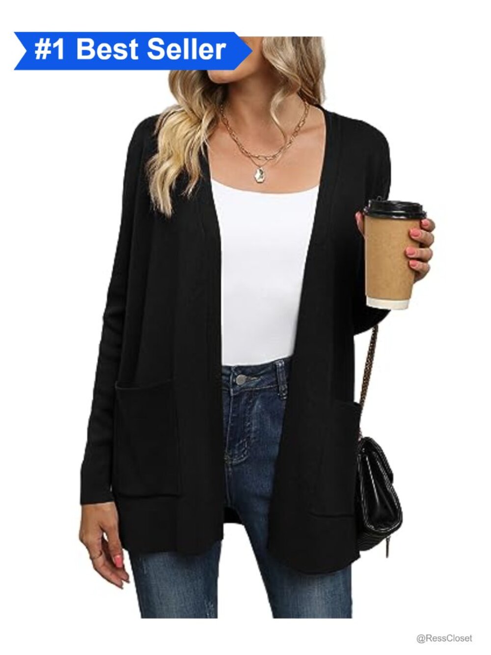 Viscose Open Front Knit Cardigan Sweater with Pockets
